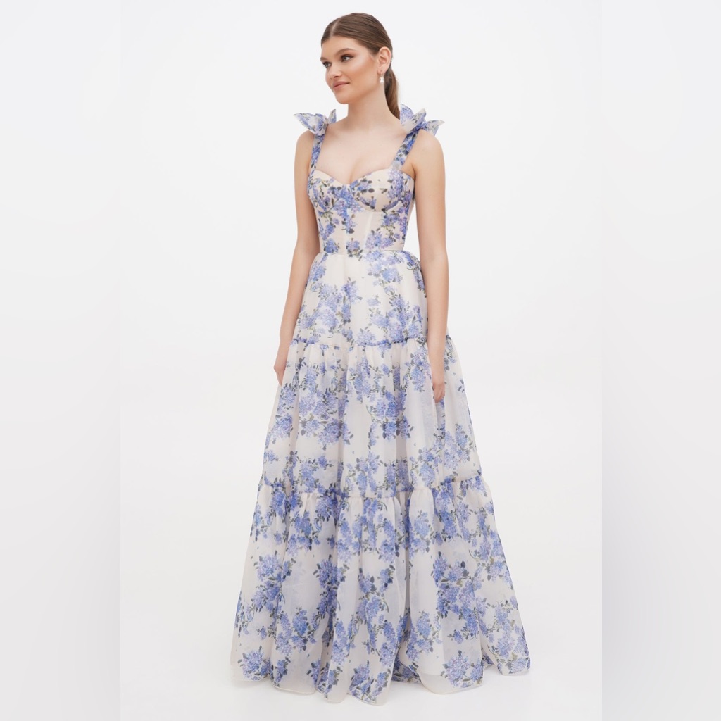 milla blue hydrangea dress VENUS Floral Printed Dress | Navy Multi